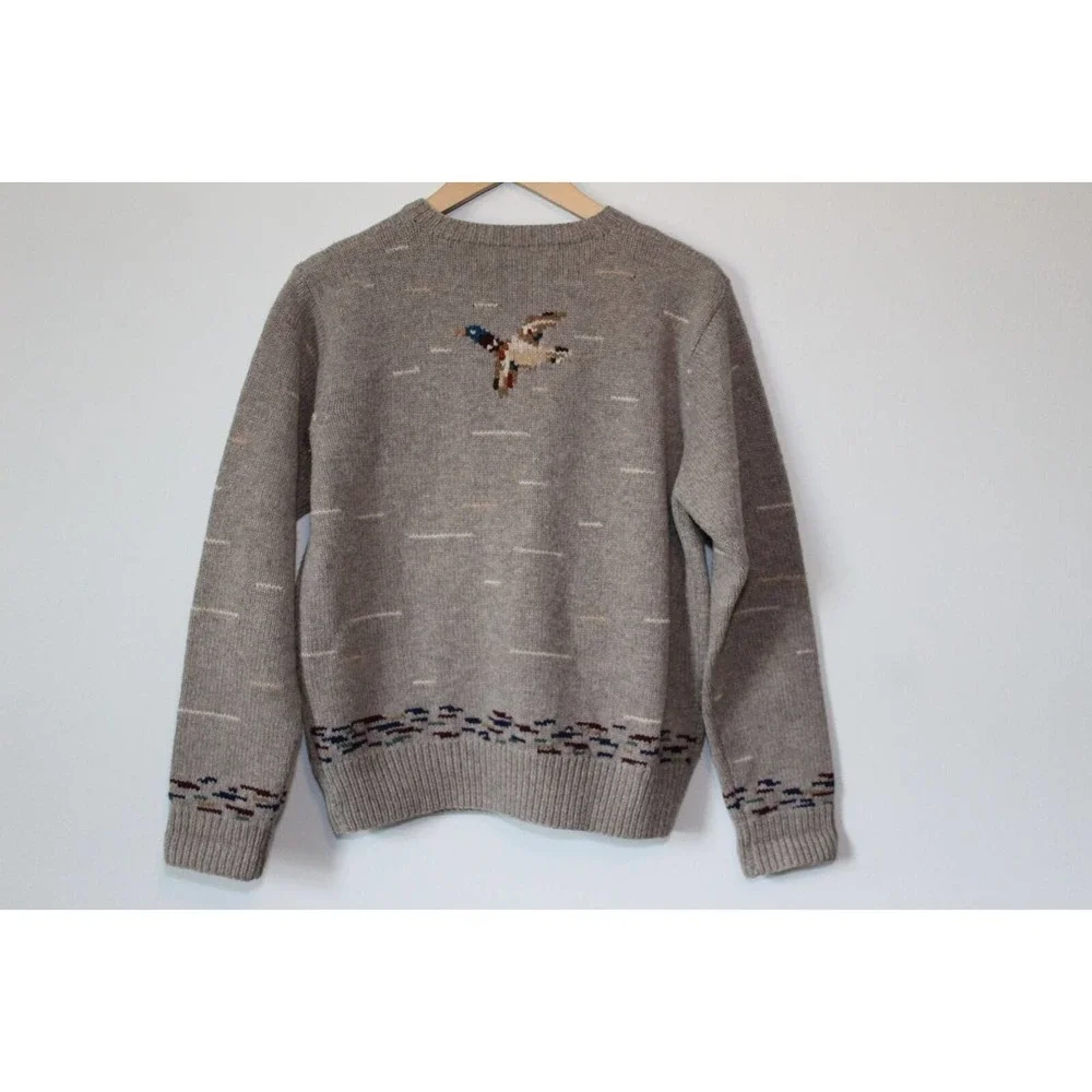 Lauren Ralph Lauren Lambswool Cardigan Hand Knit Mallard Duck Hunting M H13900 - Picture 9 of 11